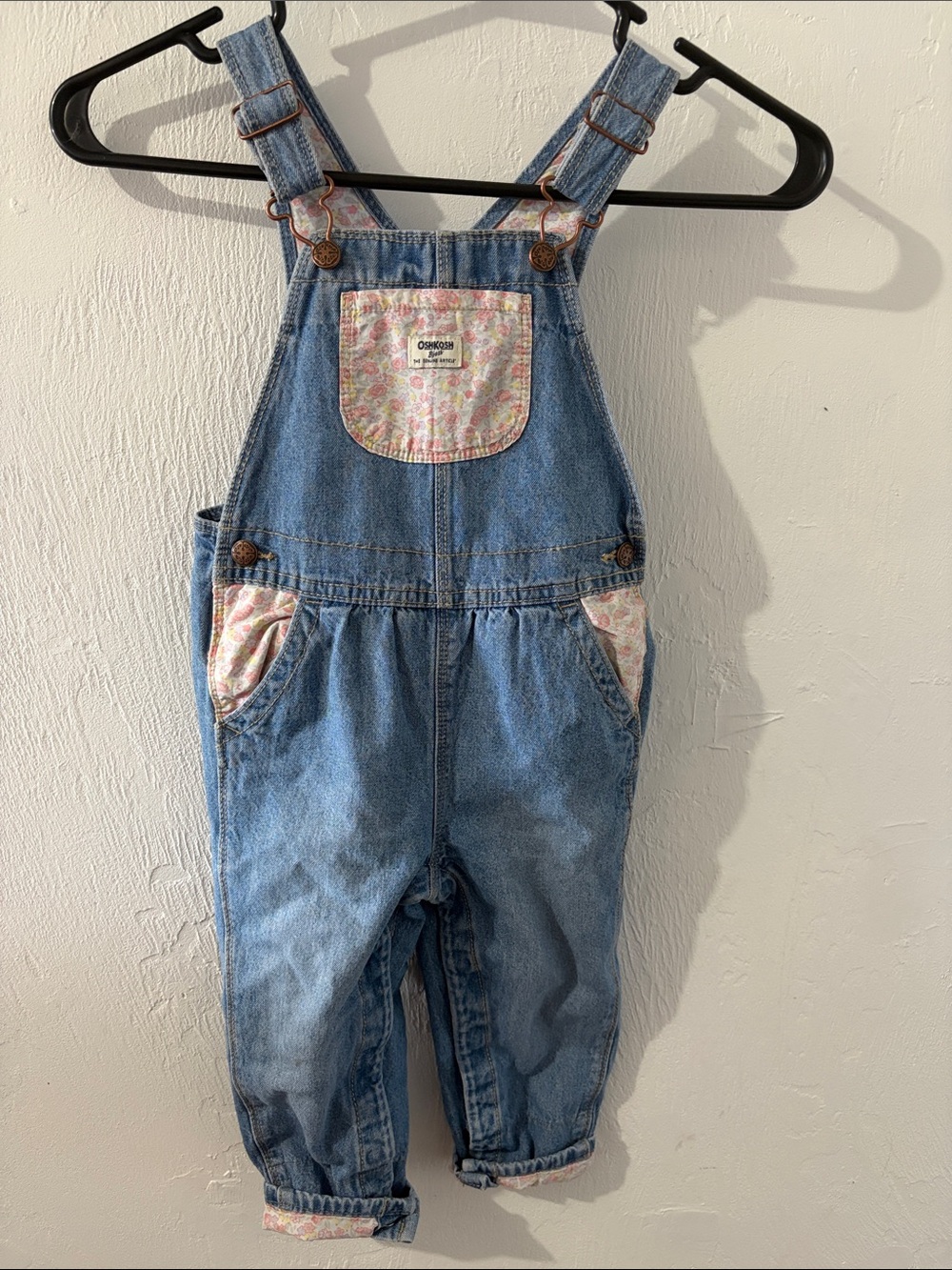 OshKosh B'gosh Denim Overalls with Pink Floral Trim